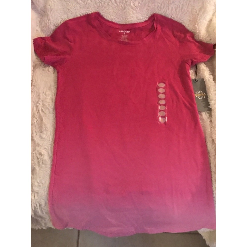 Zaggora Women's Cotton Pink Short Sleeve Shirt Top Tee Medium Yoga Workout A36